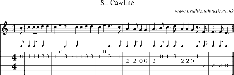 Guitar Tab and Sheet Music for Sir Cawline