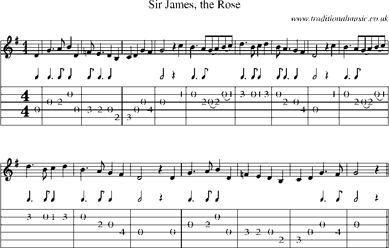 Guitar Tab and Sheet Music for Sir James, The Rose