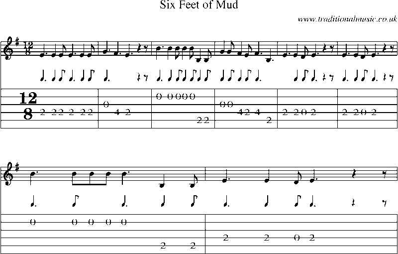 Guitar Tab and Sheet Music for Six Feet Of Mud