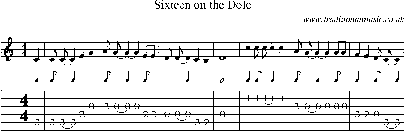 Guitar Tab and Sheet Music for Sixteen On The Dole