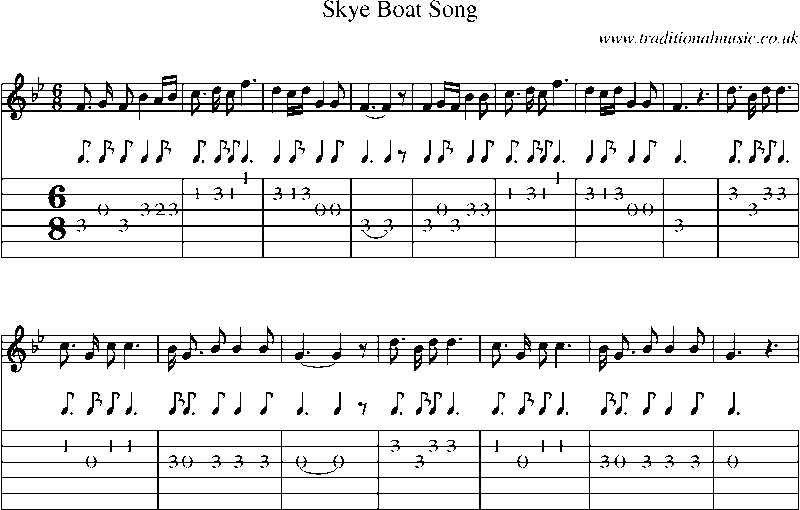 Guitar Tab and Sheet Music for Skye Boat Song