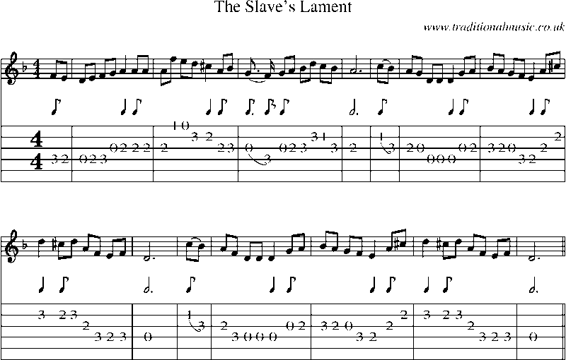 Guitar Tab and Sheet Music for The Slave's Lament