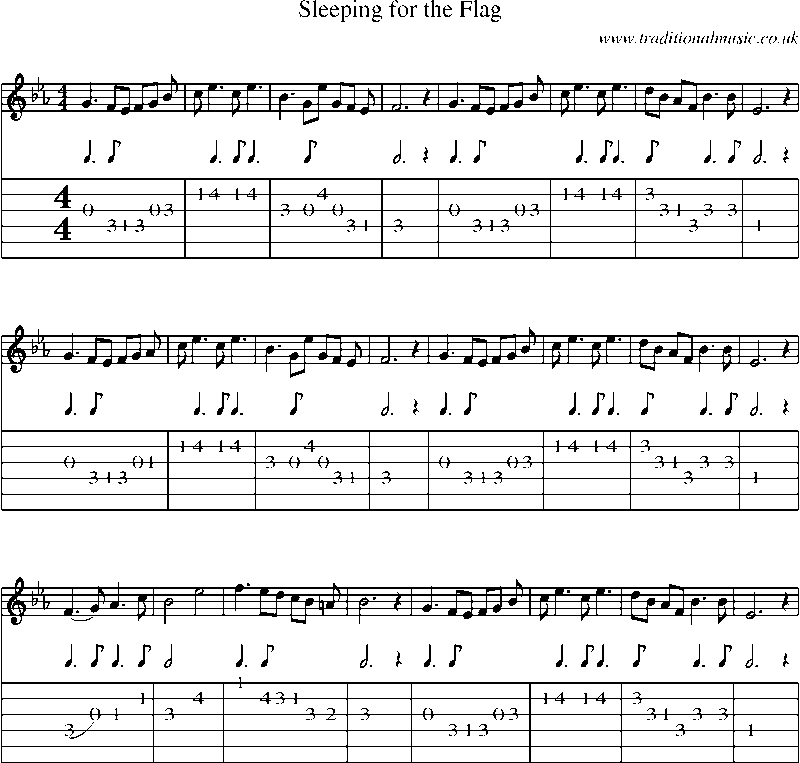 Guitar Tab and Sheet Music for Sleeping For The Flag