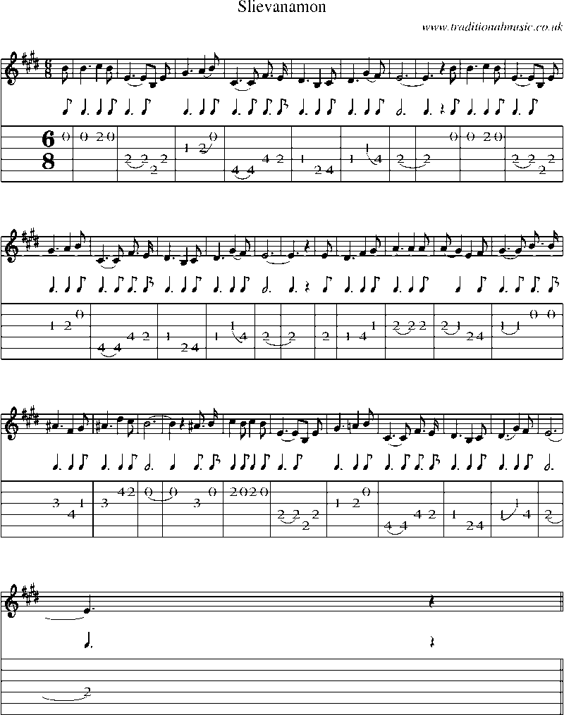 Guitar Tab and Sheet Music for Slievanamon