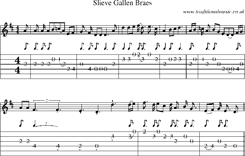 Guitar Tab and Sheet Music for Slieve Gallen Braes