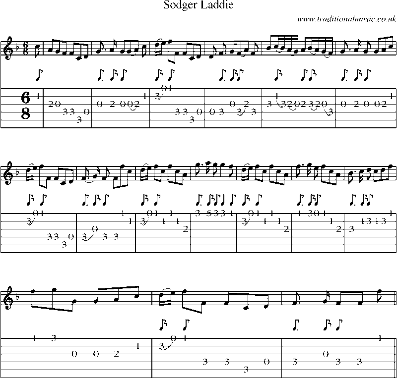 Guitar Tab and Sheet Music for Sodger Laddie