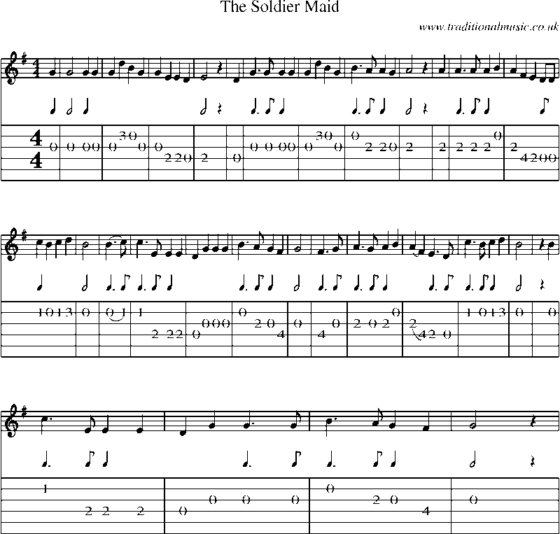 Guitar Tab and Sheet Music for The Soldier Maid