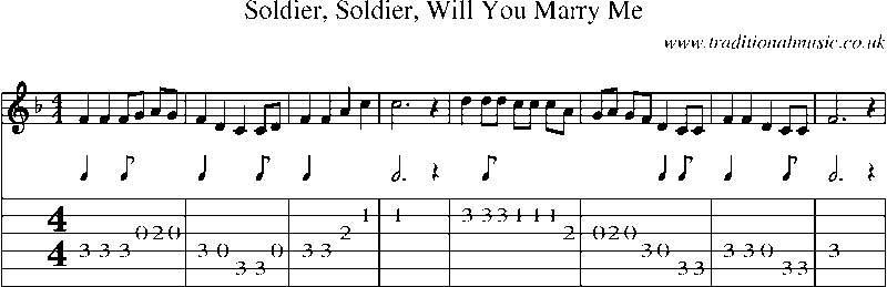 Guitar Tab and Sheet Music for Soldier, Soldier, Will You Marry Me
