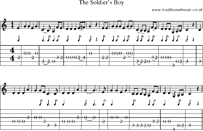 Guitar Tab and Sheet Music for The Soldier's Boy