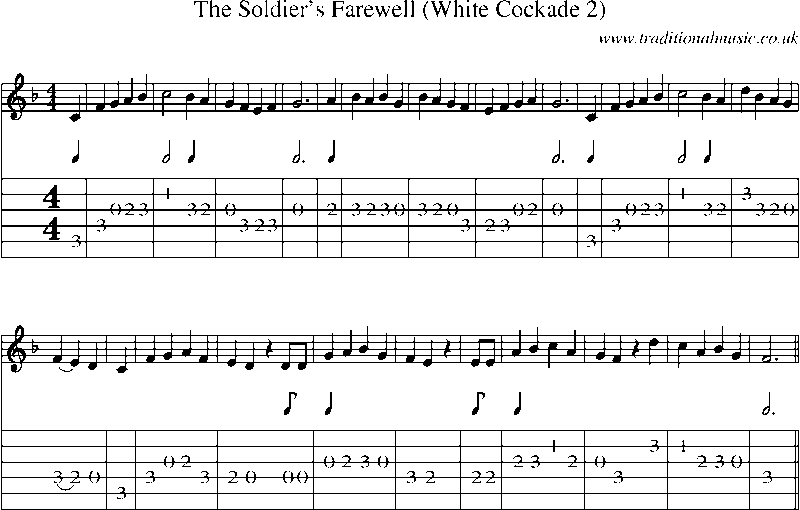 Guitar Tab and Sheet Music for The Soldier's Farewell (white Cockade 2)