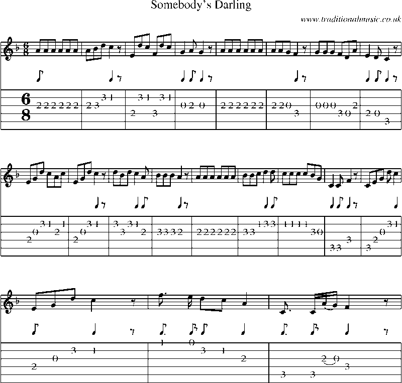 Guitar Tab and Sheet Music for Somebody's Darling