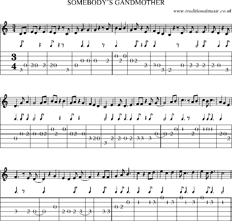 Guitar Tab and Sheet Music for Somebody's Gandmother