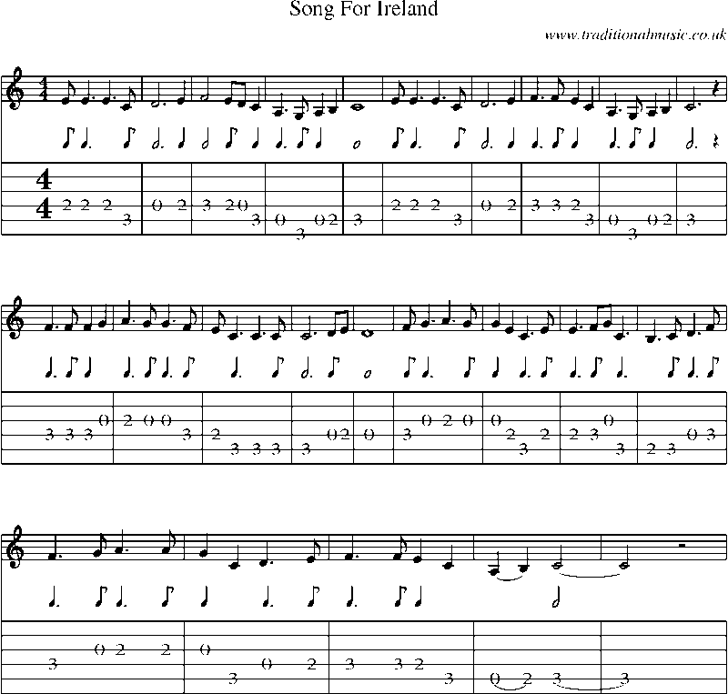 Guitar Tab and Sheet Music for Song For Ireland