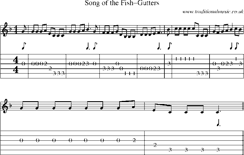 Guitar Tab and Sheet Music for Song Of The Fish-gutters