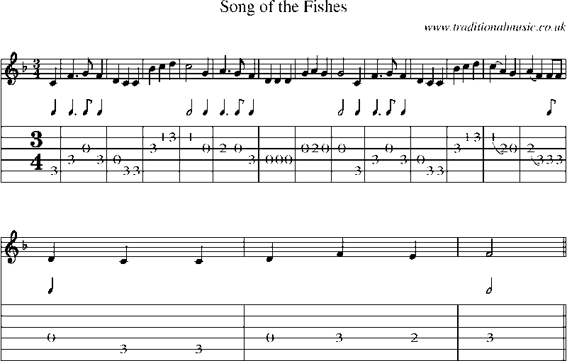 Guitar Tab and Sheet Music for Song Of The Fishes