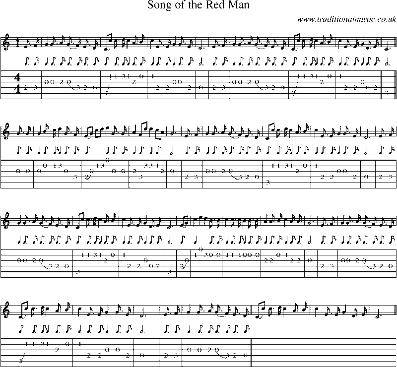 Guitar Tab and Sheet Music for Song Of The Red Man