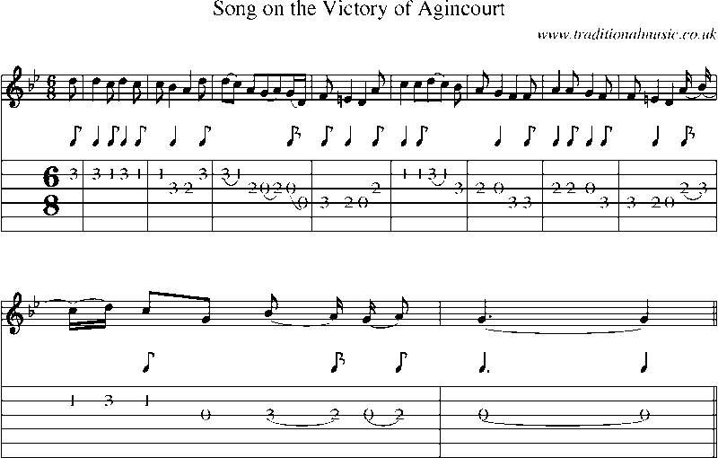 Guitar Tab and Sheet Music for Song On The Victory Of Agincourt