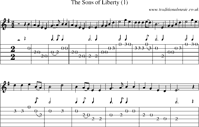 Guitar Tab and Sheet Music for The Sons Of Liberty (1)