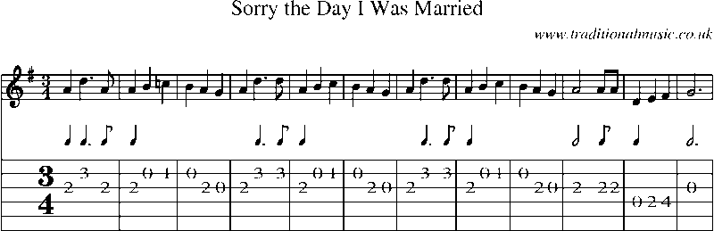 Guitar Tab and Sheet Music for Sorry The Day I Was Married