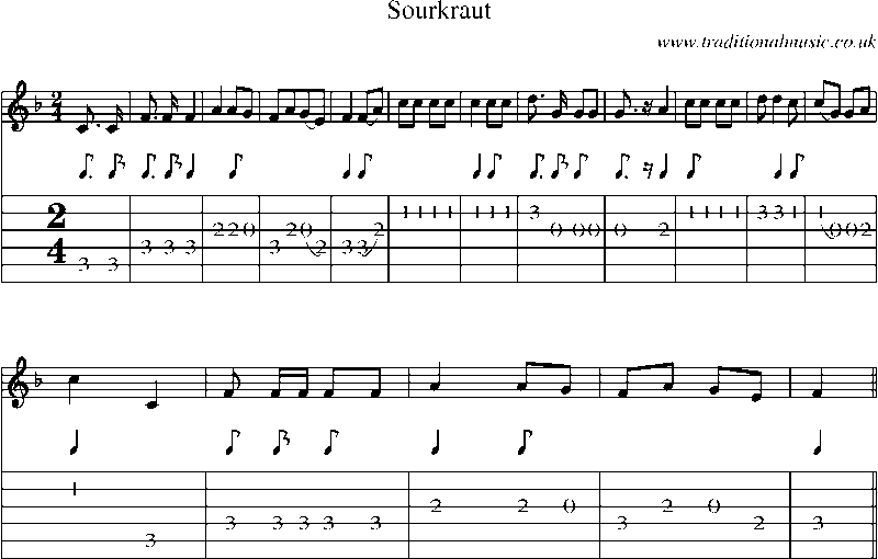 Guitar Tab and Sheet Music for Sourkraut