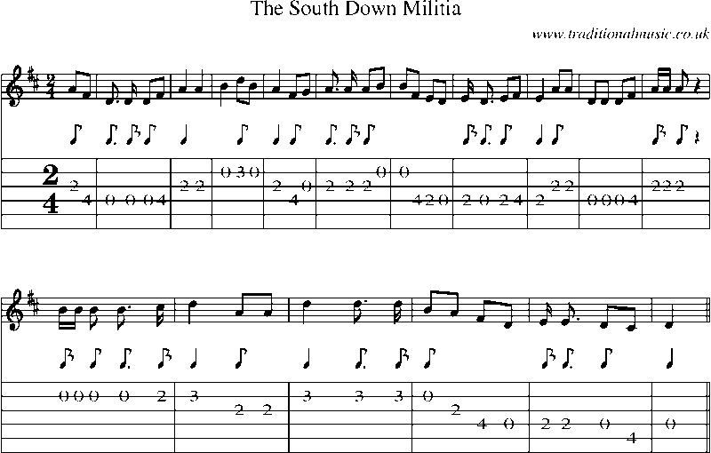 Guitar Tab and Sheet Music for The South Down Militia