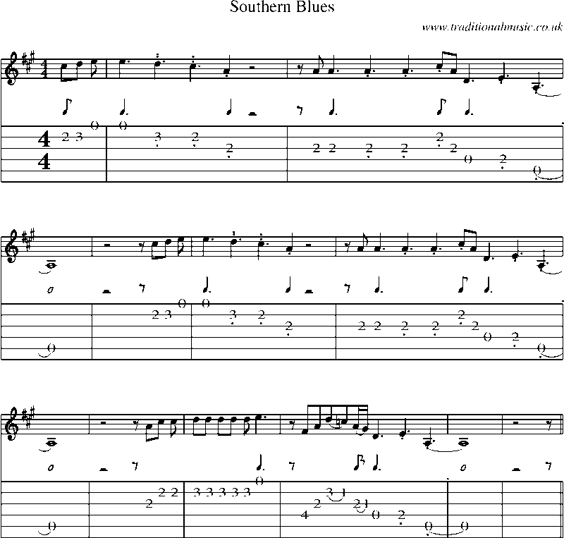 Guitar Tab and Sheet Music for Southern Blues