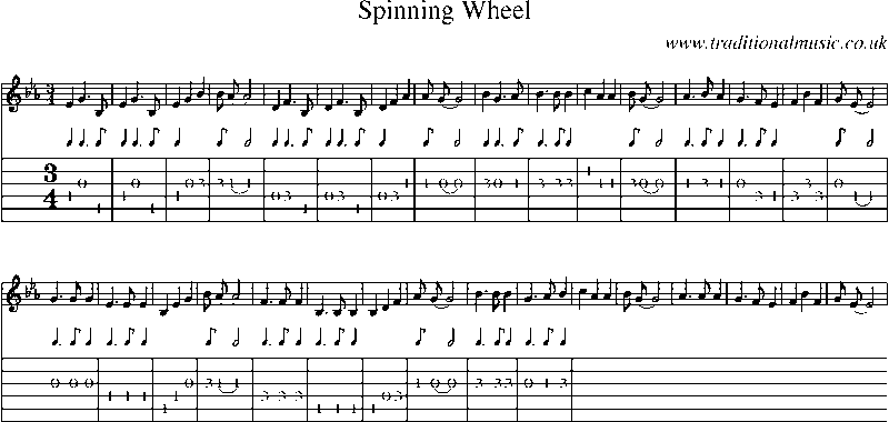 Guitar Tab and Sheet Music for Spinning Wheel