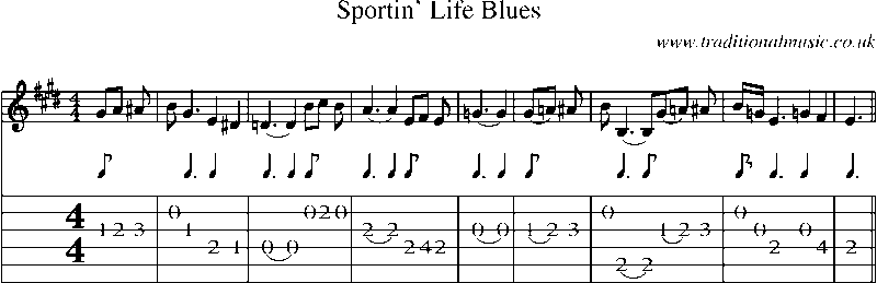 Guitar Tab and Sheet Music for Sportin' Life Blues(1)
