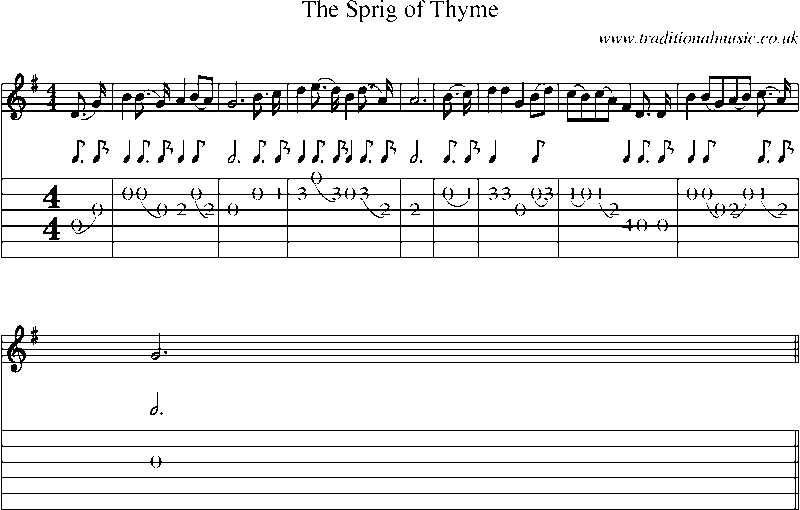 Guitar Tab and Sheet Music for The Sprig Of Thyme