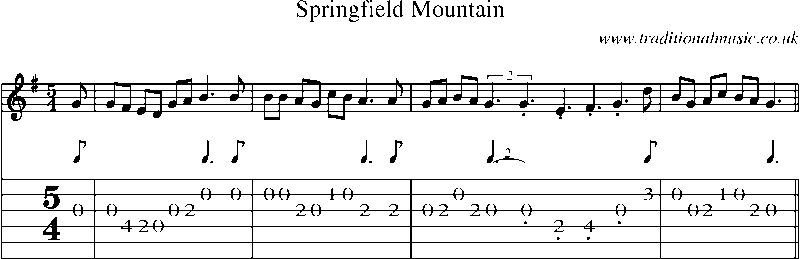 Guitar Tab and Sheet Music for Springfield Mountain(4)