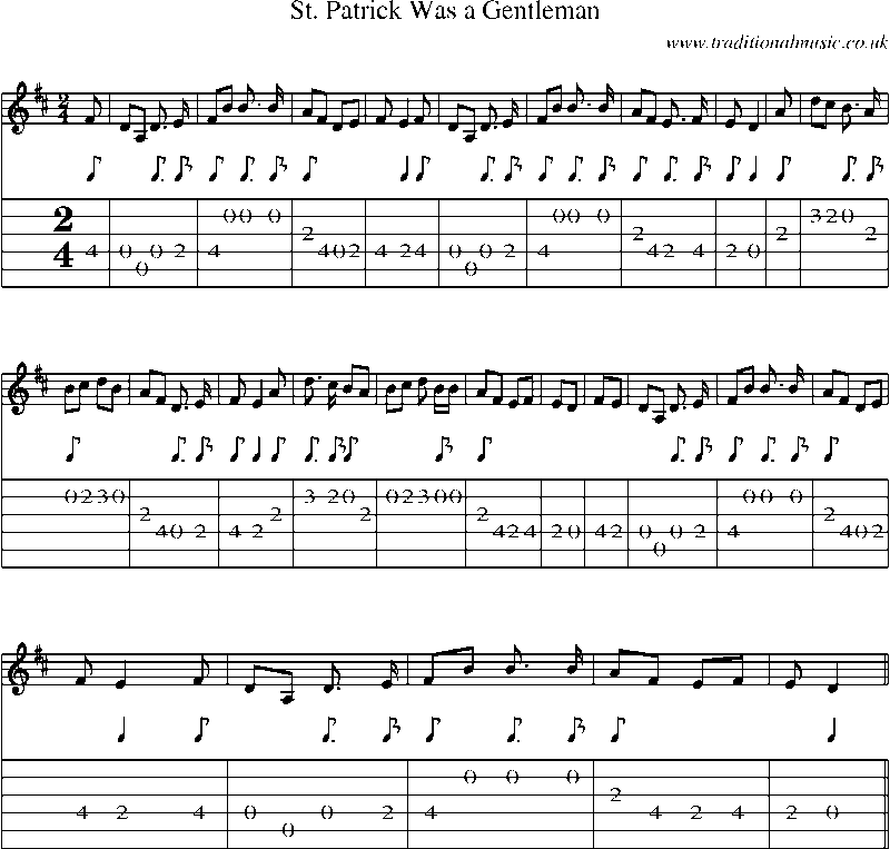 Guitar Tab and Sheet Music for St. Patrick Was A Gentleman