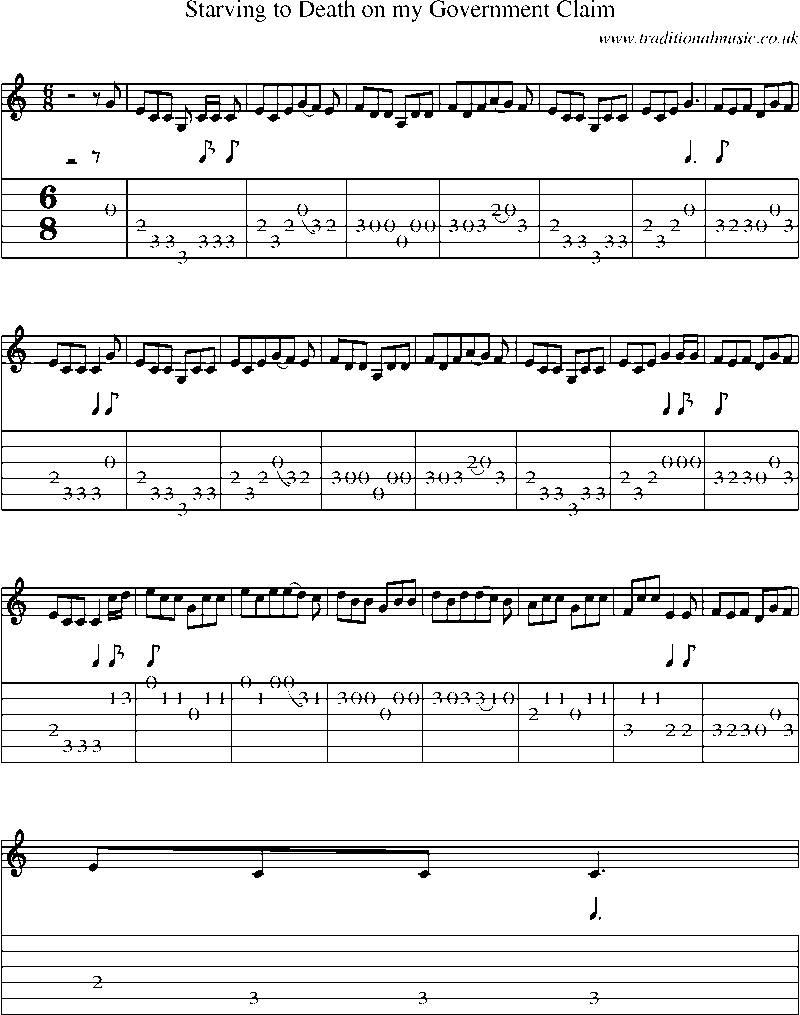 Guitar Tab and Sheet Music for Starving To Death On My Government Claim