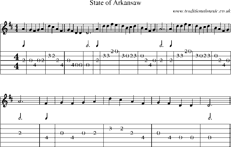 Guitar Tab and Sheet Music for State Of Arkansaw