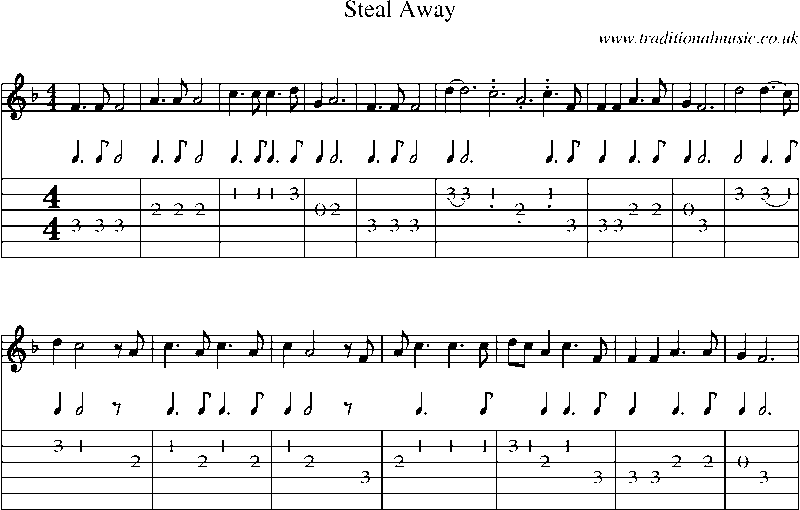 Guitar Tab and Sheet Music for Steal Away