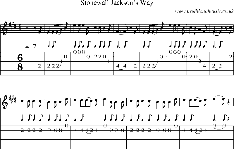 Guitar Tab and Sheet Music for Stonewall Jackson's Way