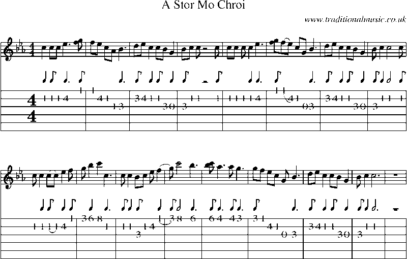 Guitar Tab and Sheet Music for A Stor Mo Chroi