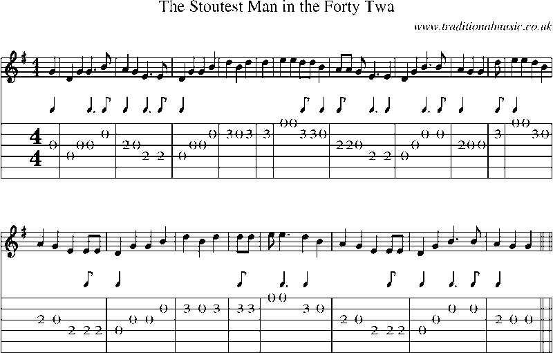 Guitar Tab and Sheet Music for The Stoutest Man In The Forty Twa