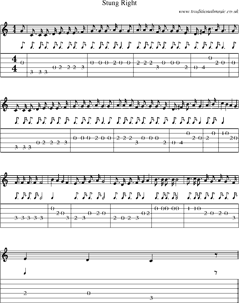 Guitar Tab and Sheet Music for Stung Right