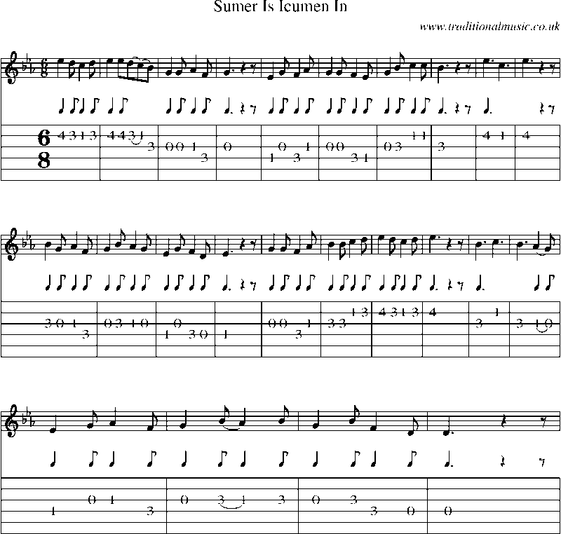 Guitar Tab and Sheet Music for Sumer Is Icumen In