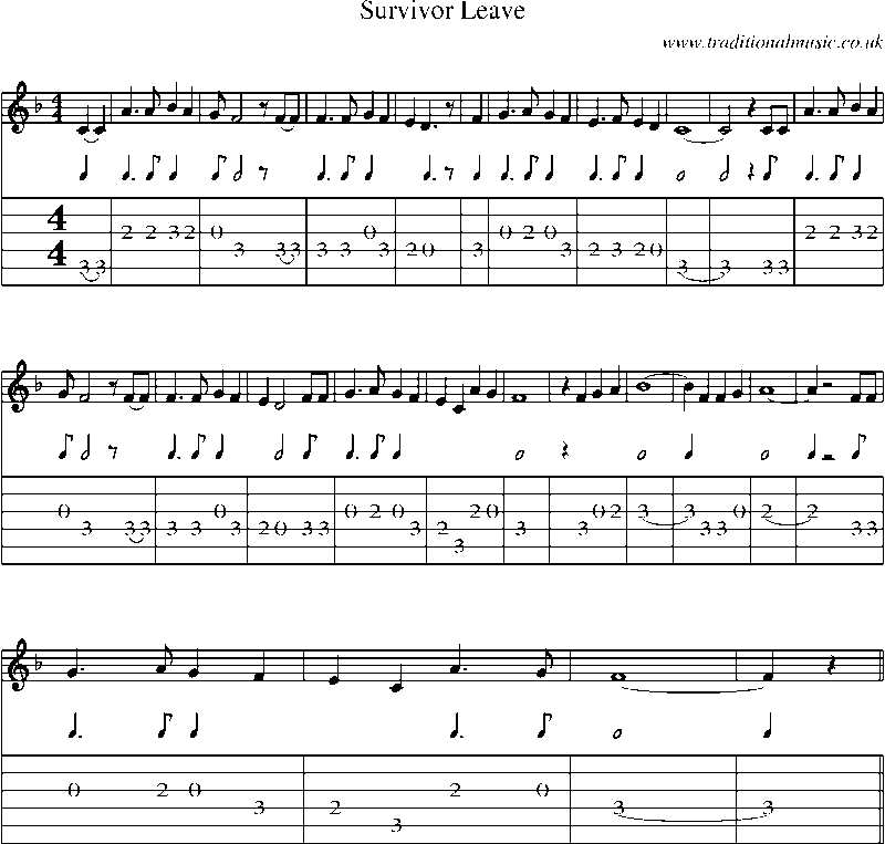 Guitar Tab and Sheet Music for Survivor Leave