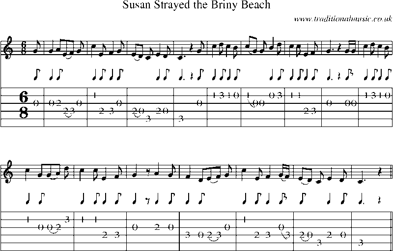 Guitar Tab and Sheet Music for Susan Strayed The Briny Beach