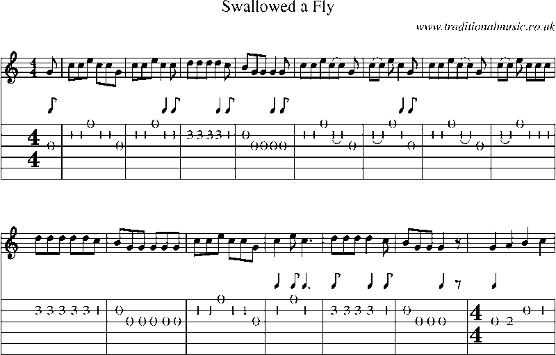 Guitar Tab and Sheet Music for Swallowed A Fly