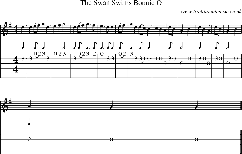 Guitar Tab and Sheet Music for The Swan Swims Bonnie O