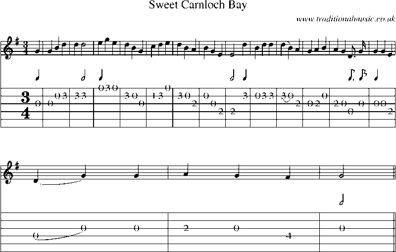 Guitar Tab and Sheet Music for Sweet Carnloch Bay