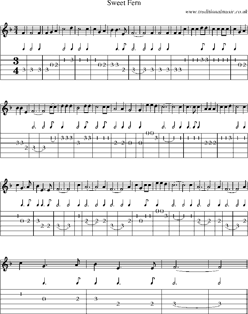 Guitar Tab and Sheet Music for Sweet Fern