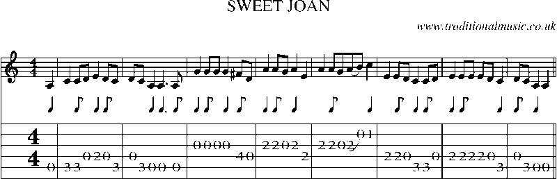 Guitar Tab and Sheet Music for Sweet Joan