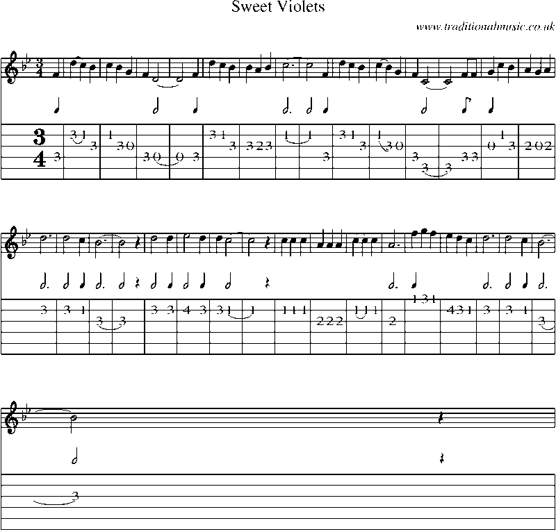 Guitar Tab and Sheet Music for Sweet Violets