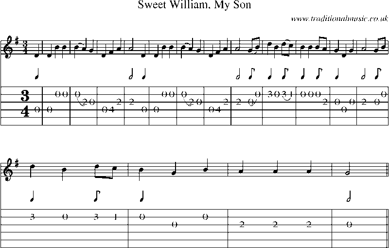 Guitar Tab and Sheet Music for Sweet William, My Son