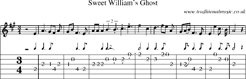 Guitar Tab and Sheet Music for Sweet William's Ghost