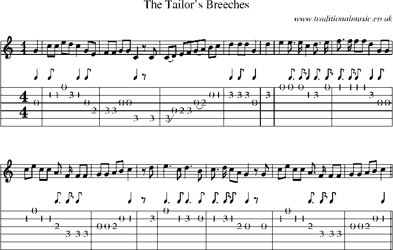 Guitar Tab and Sheet Music for The Tailor's Breeches